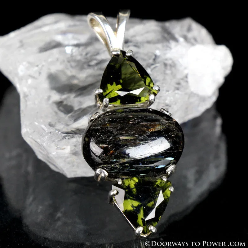 Nuummite Moldavite Gemstone Pendant "Powerful & Peerless"