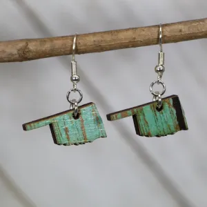 Oklahoma State Turquoise Woodgrain Wooden Dangle Earrings by Cate's Concepts, LLC