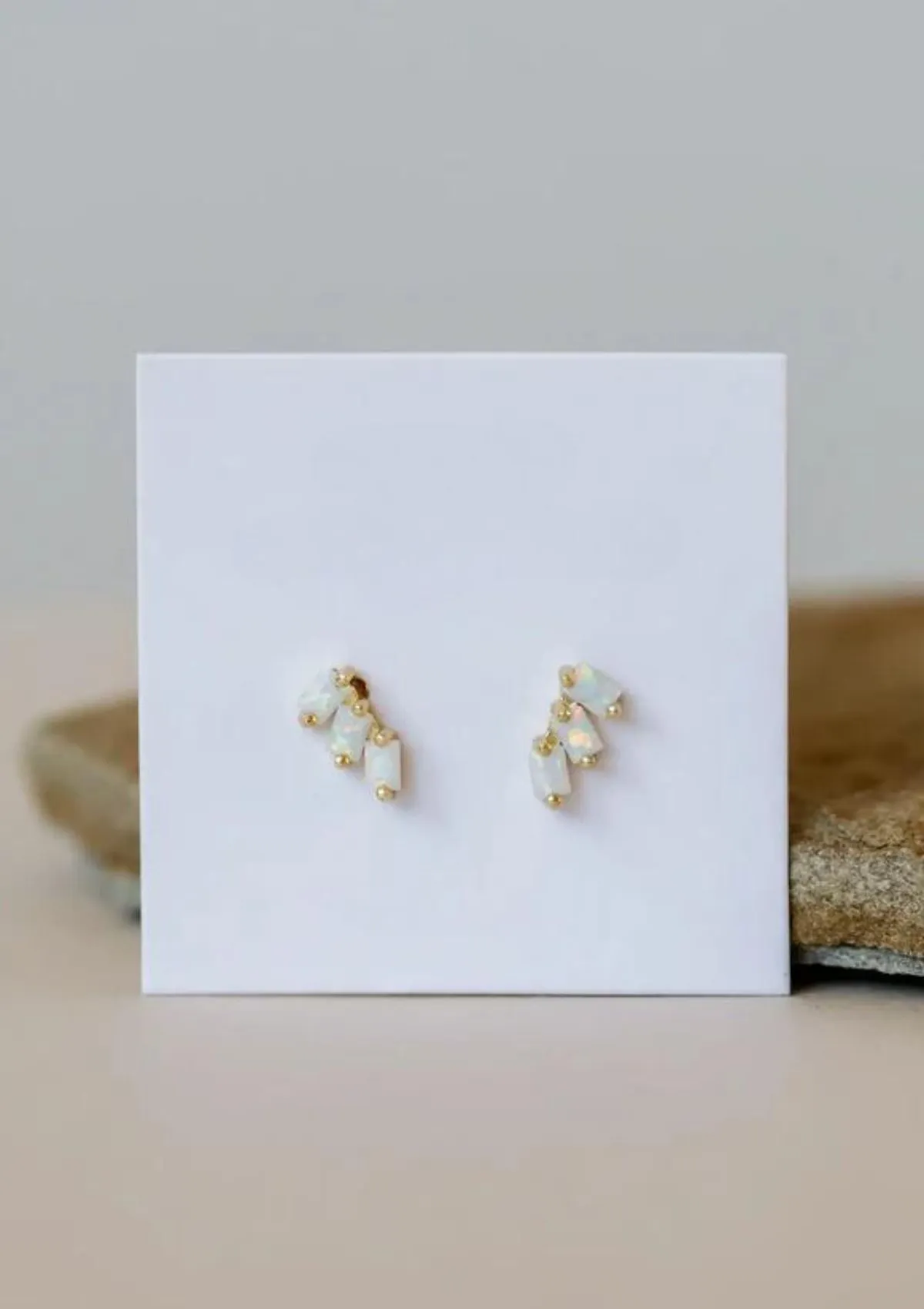 Opal Offset Trio Stack Post Earrings