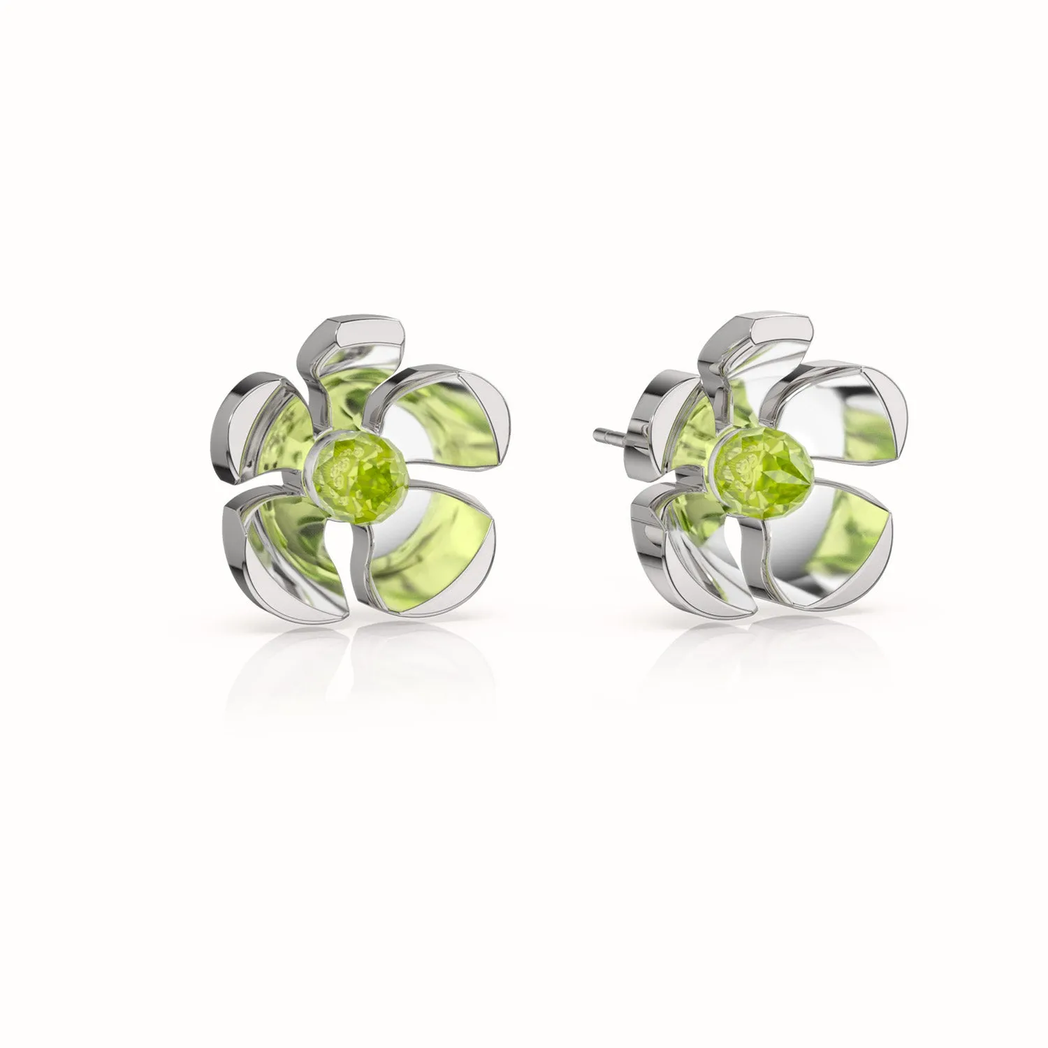 Orchid Garden Large Stud Earrings - Sterling Silver - Peridot