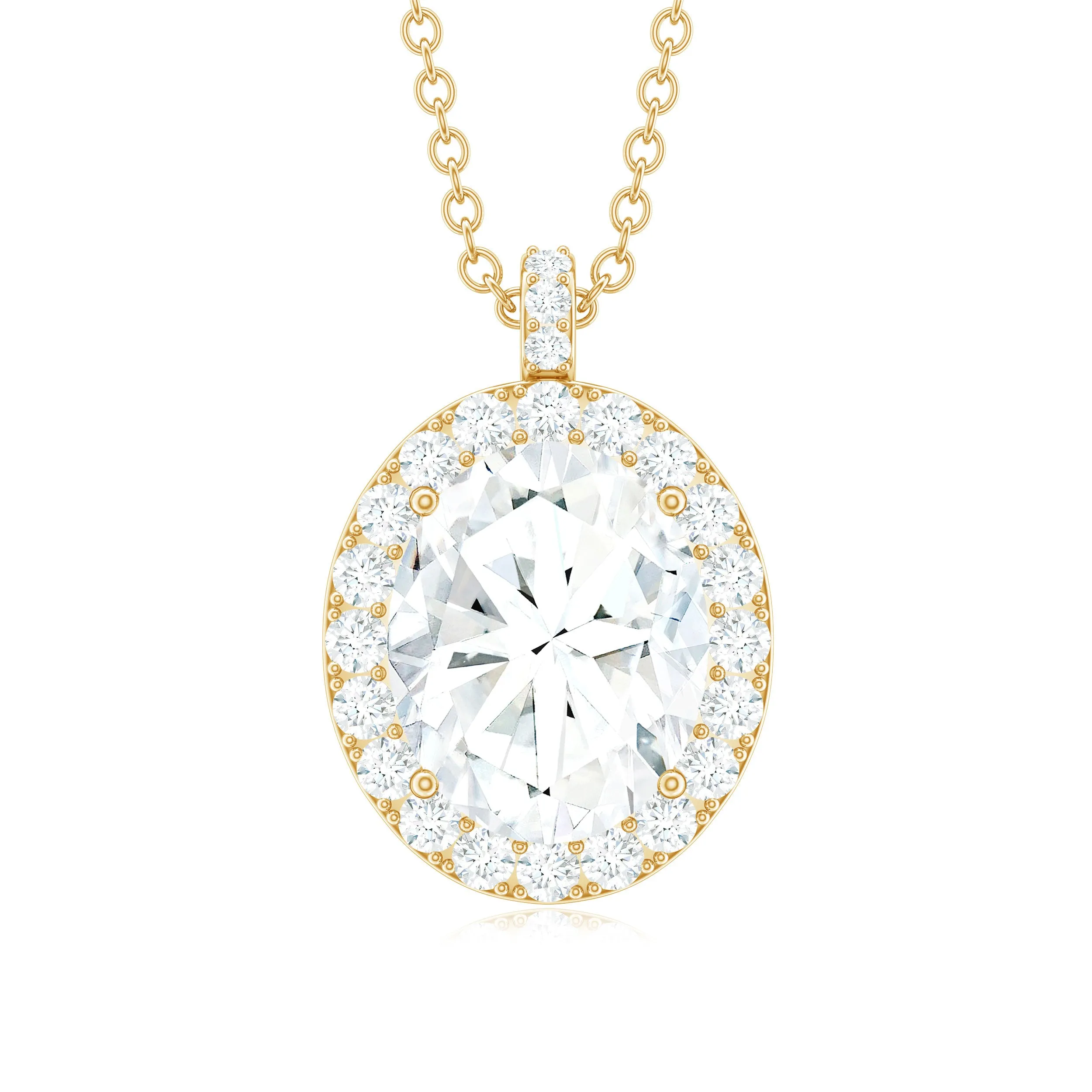 Oval Simulated Diamond Cocktail Halo Pendant