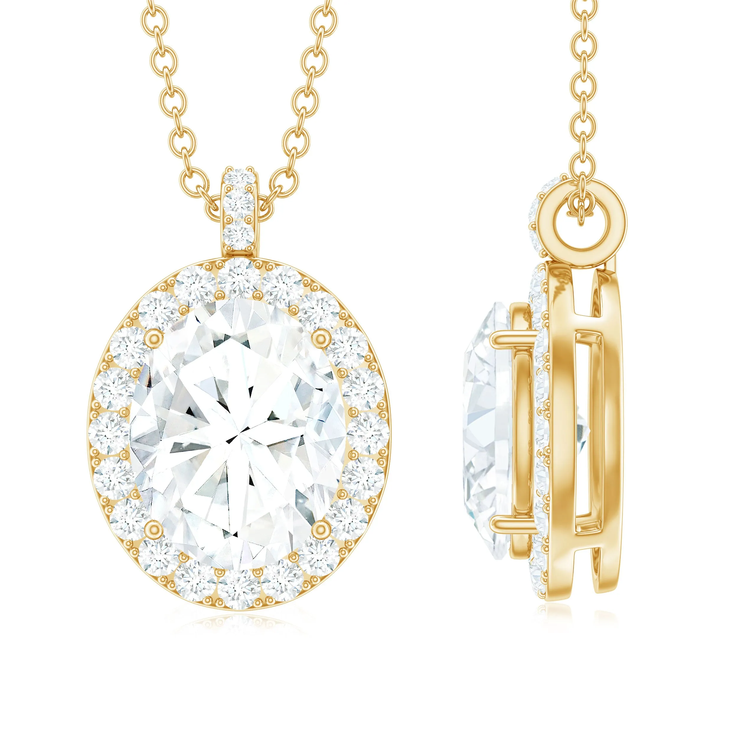 Oval Simulated Diamond Cocktail Halo Pendant