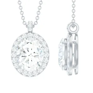 Oval Simulated Diamond Cocktail Halo Pendant