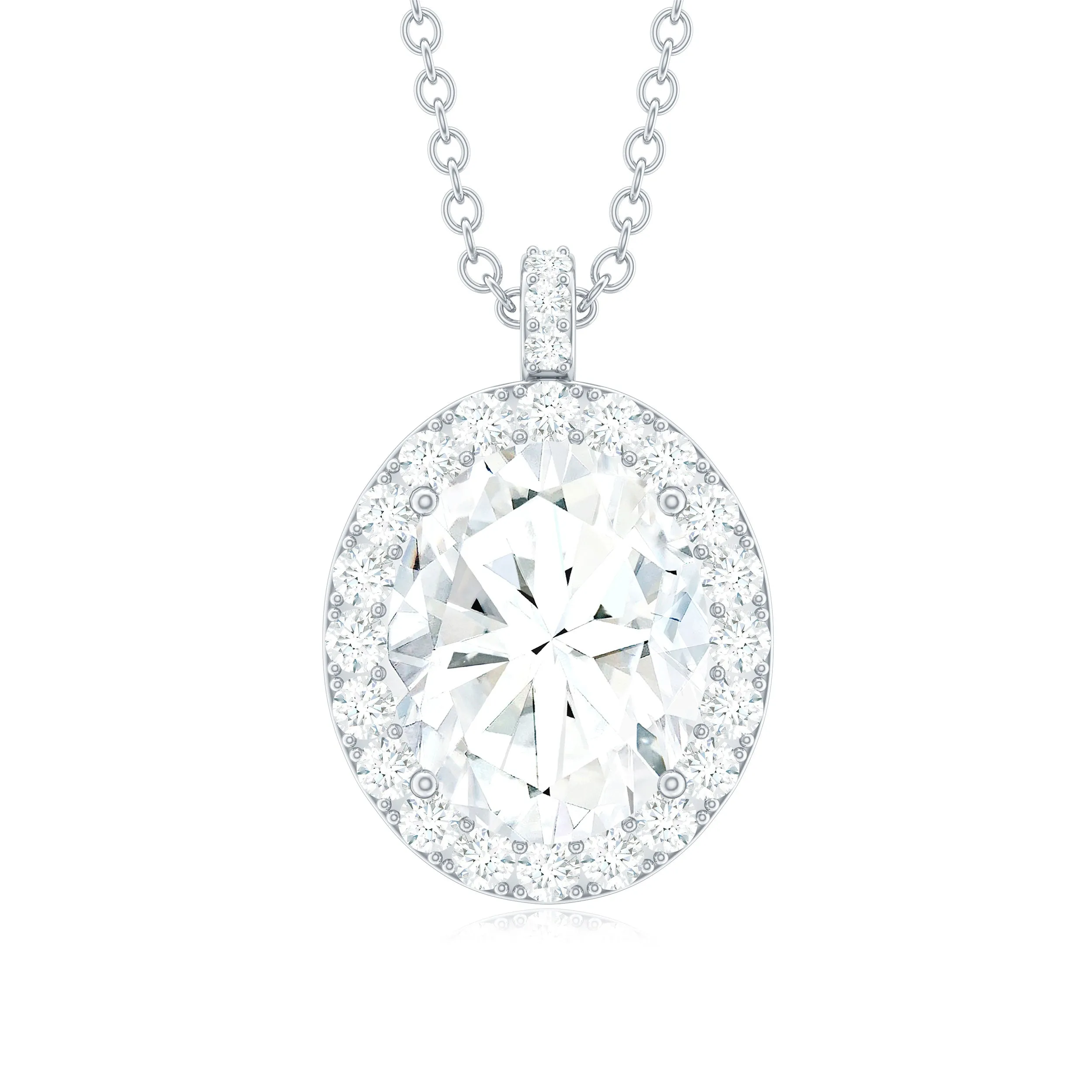 Oval Simulated Diamond Cocktail Halo Pendant