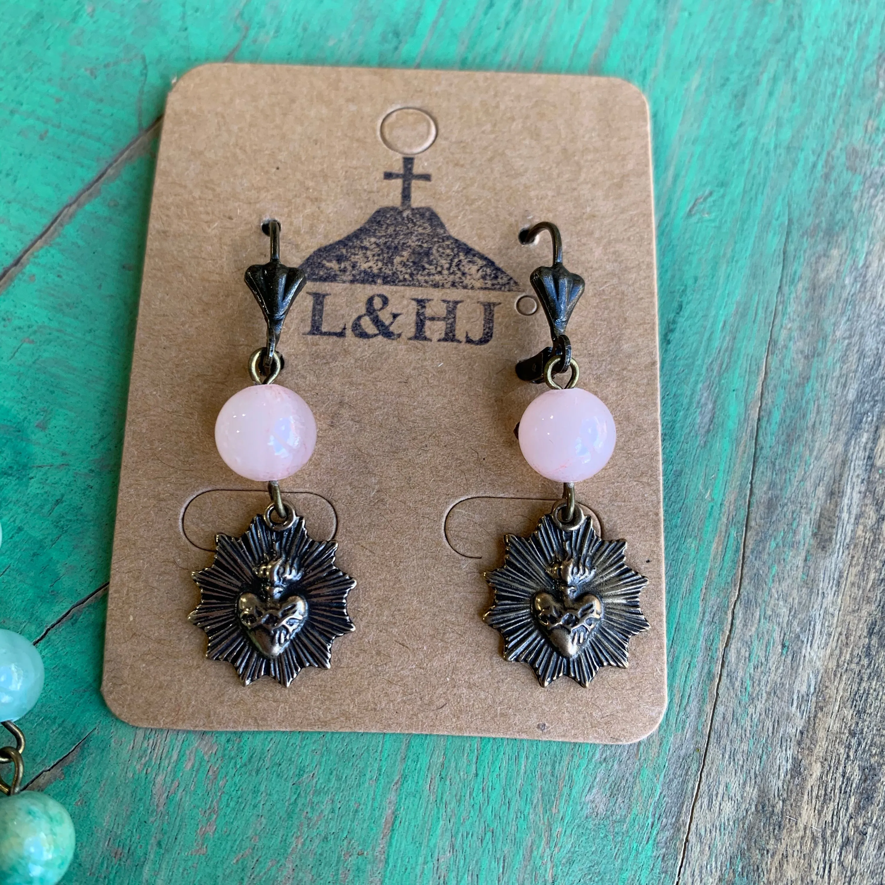 Pastel Sacred Heart Necklace and Earrings