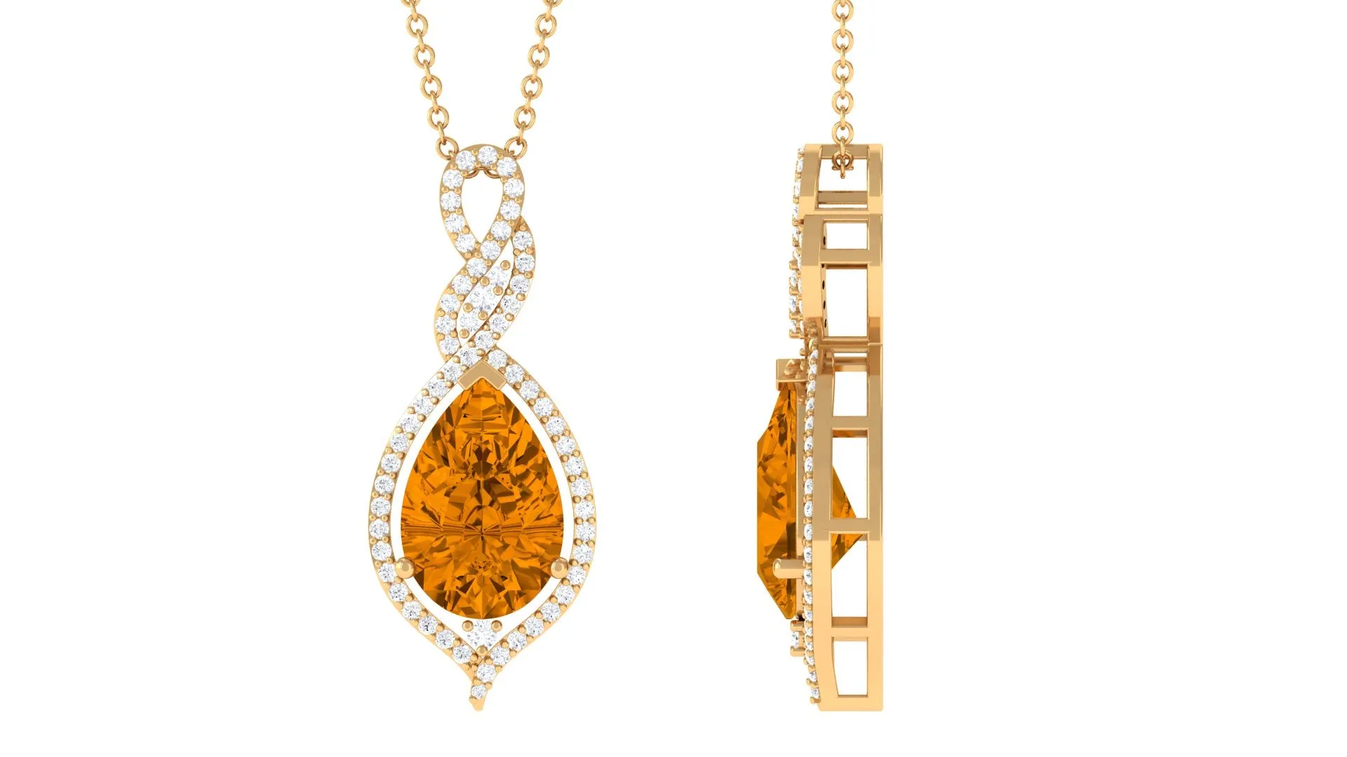 Pear Cut Citrine and Moissanite Teardrop Pendant