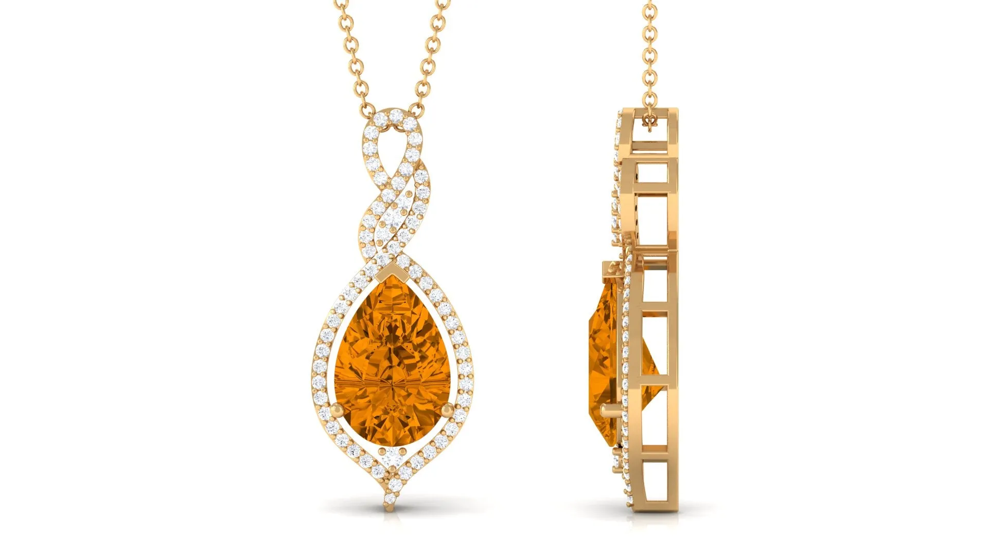 Pear Cut Citrine and Moissanite Teardrop Pendant