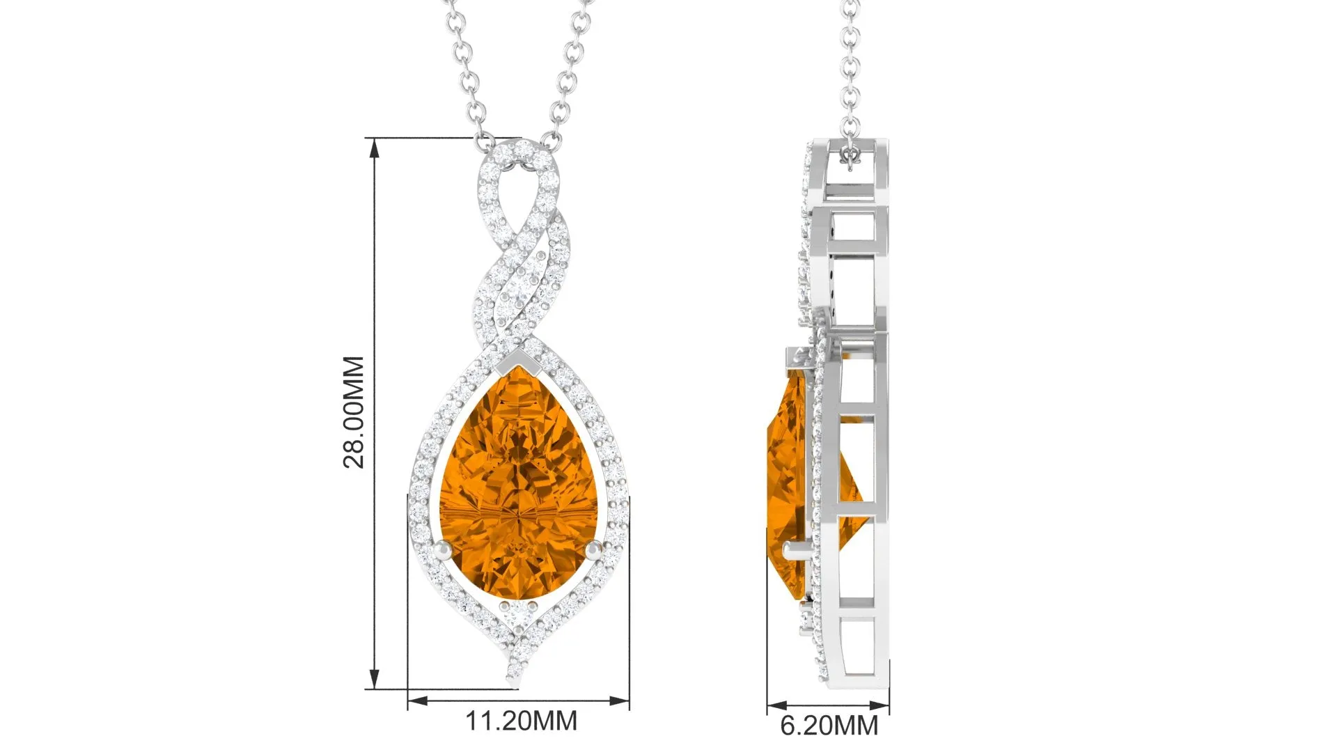 Pear Cut Citrine and Moissanite Teardrop Pendant