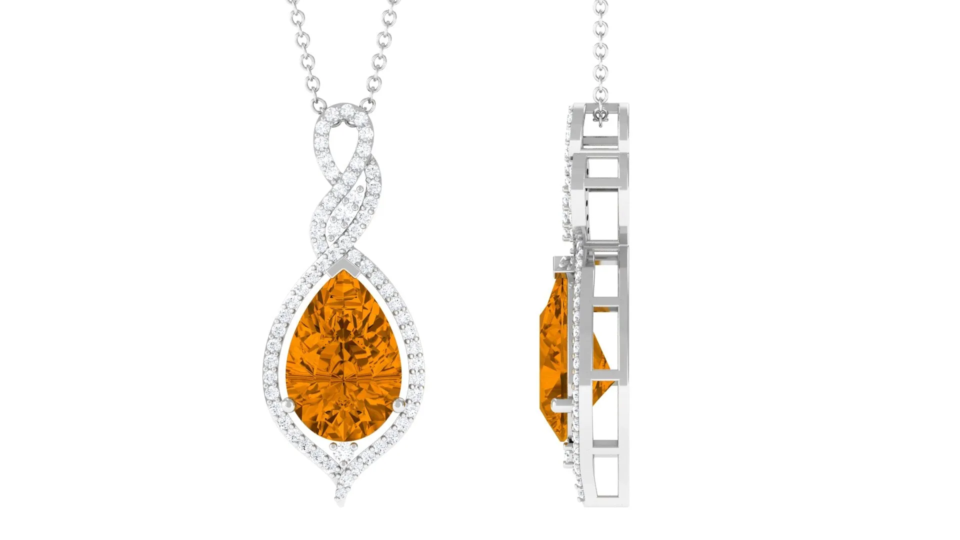 Pear Cut Citrine and Moissanite Teardrop Pendant