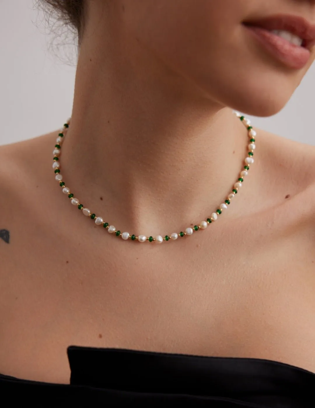 Pearl Emerald Gold Necklace