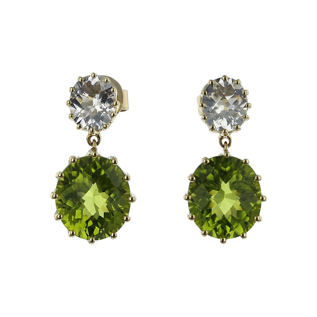 Peridot 14k Yellow Gold Dangle Earrings with Goshenite