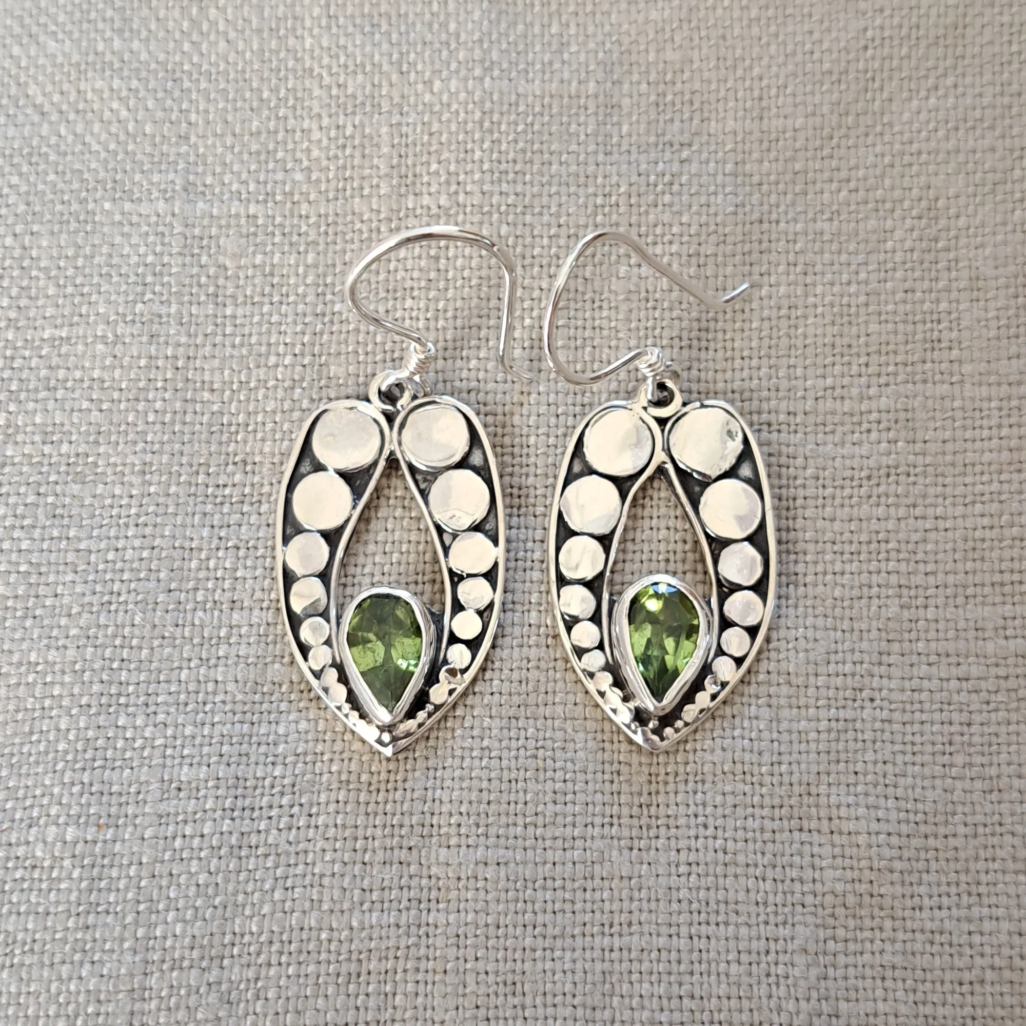 Peridot .925 Sterling Silver Modern Drop Earrings from Bali