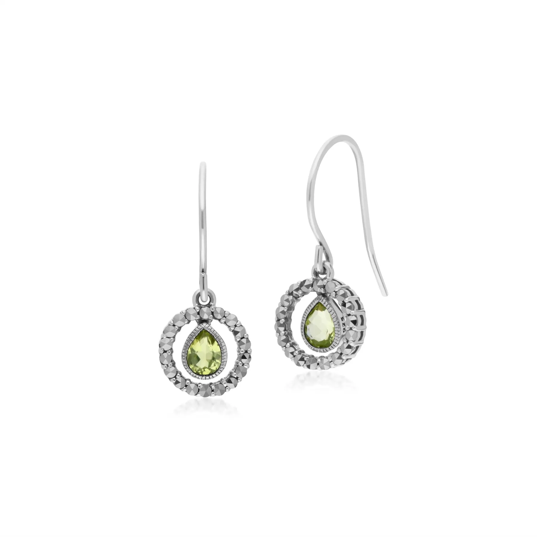 Peridot & Markasit Halo Tropfen Ohrringe in Sterling Silber