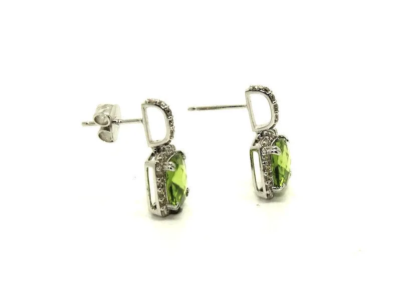 Peridot And Diamond Cushion Halo Earring Ad No.0903