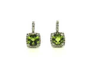 Peridot And Diamond Cushion Halo Earring Ad No.0903