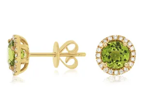 Peridot and Diamond Halo Stud Earrings