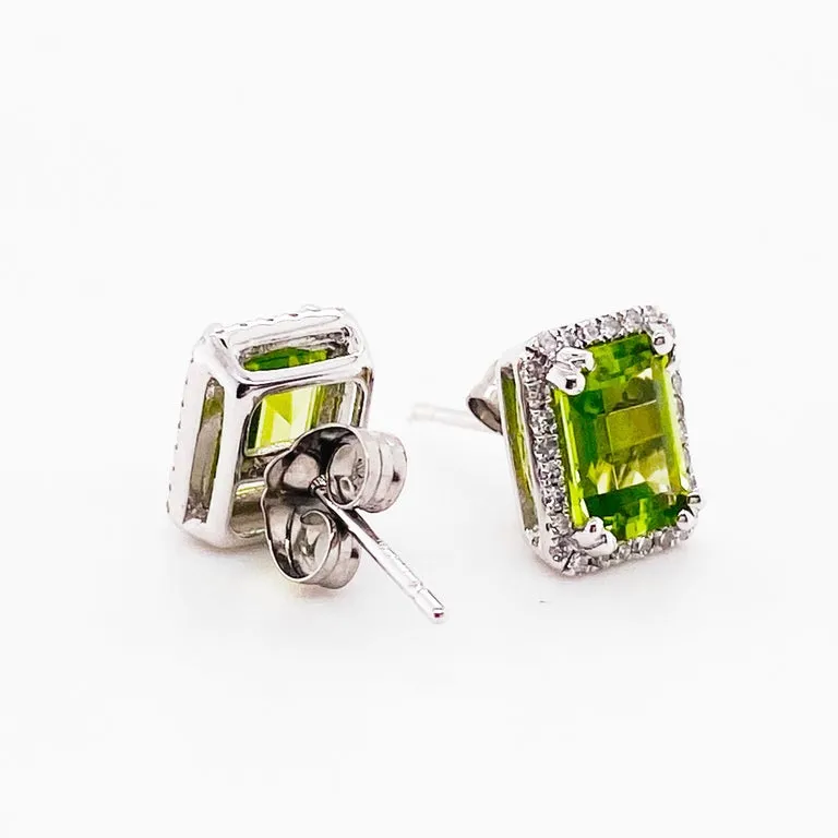 Peridot Diamond Halo Stud Earrings