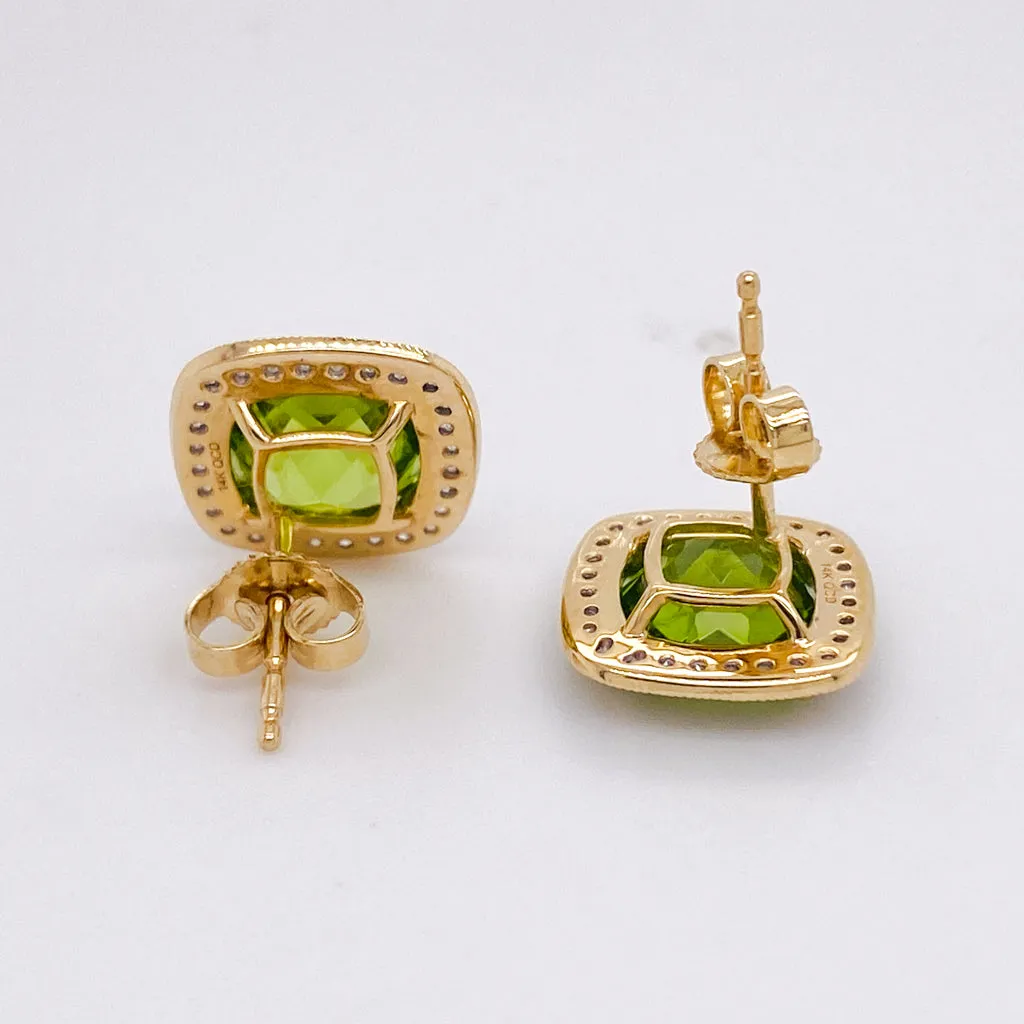 Peridot Stud Earrings with Diamond Halo