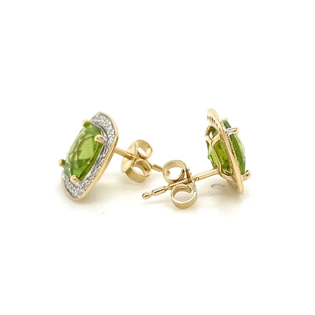 Peridot Stud Earrings with Diamond Halo