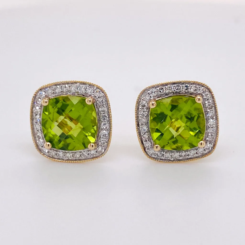 Peridot Stud Earrings with Diamond Halo