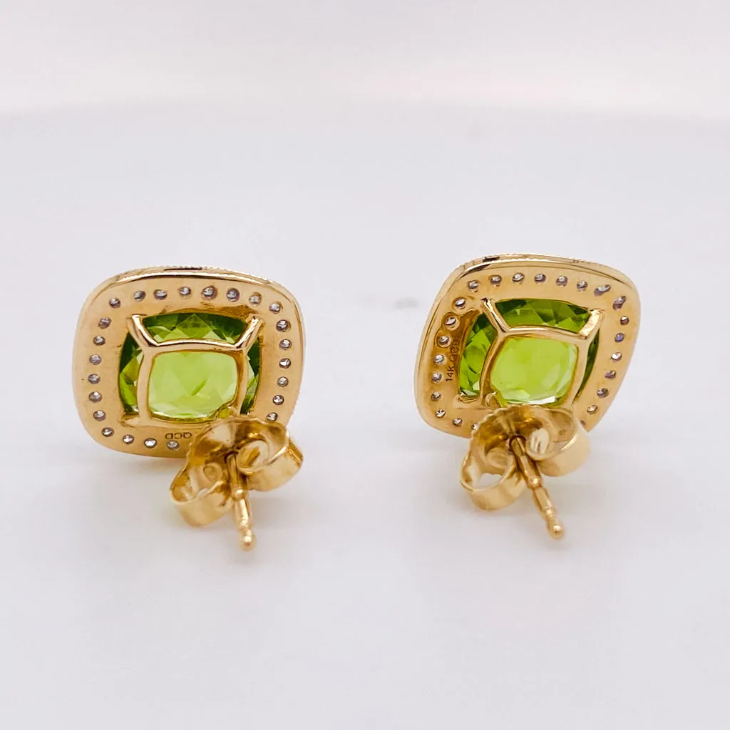 Peridot Stud Earrings with Diamond Halo