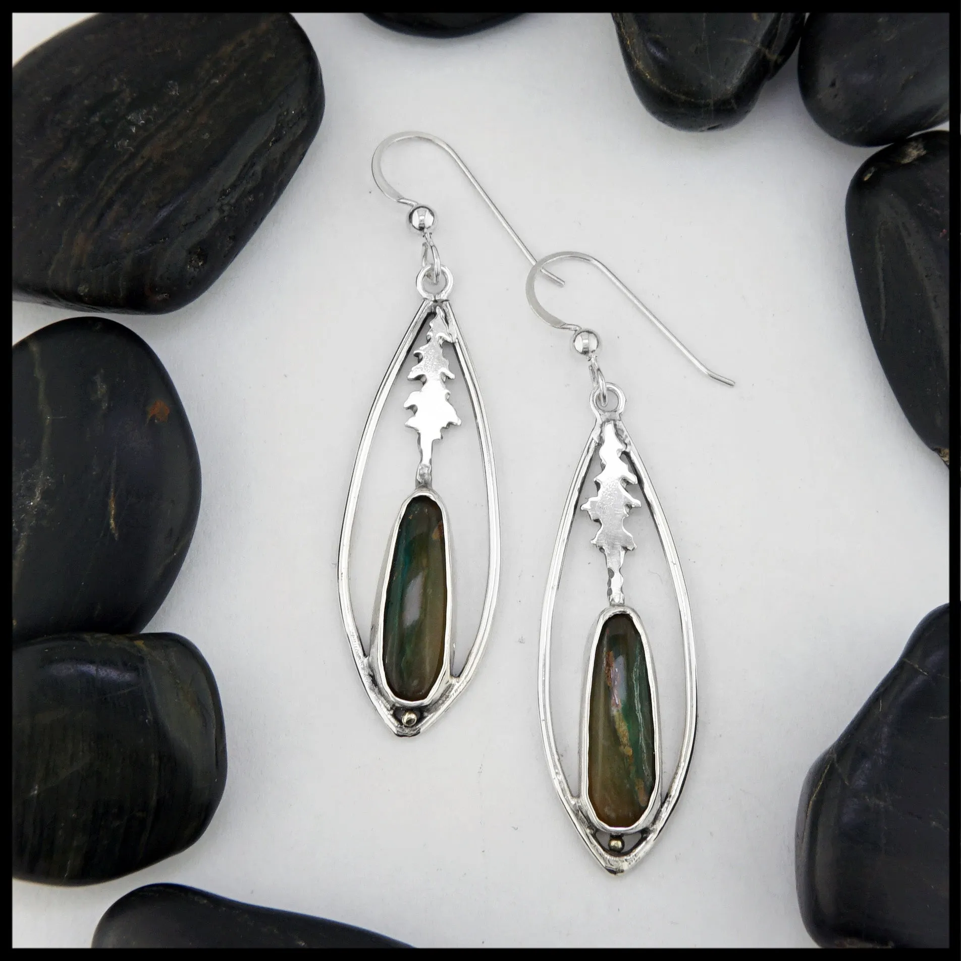 Pine Tree Drop Earrings in Silver