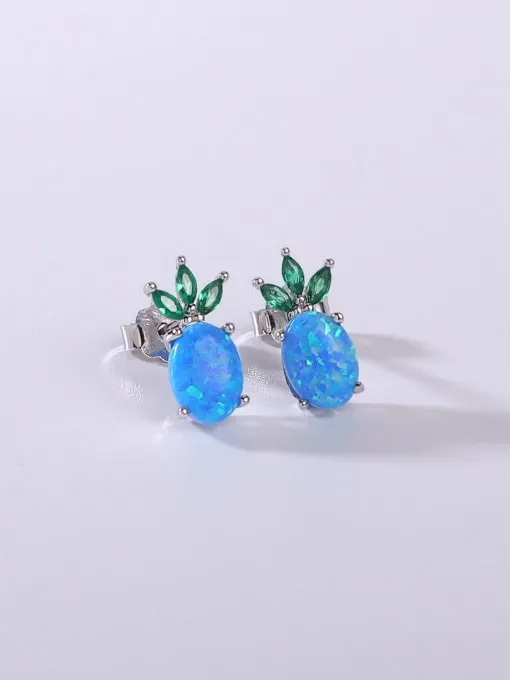 Pineapple Opal Stud Earrings, 925 Sterling Silver Hypoallergenic Luxury Earrings