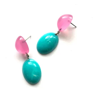 Pink Opal & Deep Teal Jelly Bean Earrings