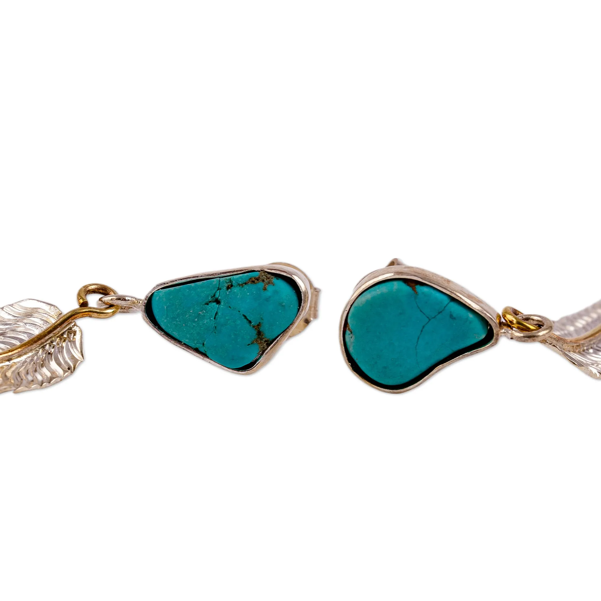 Polished Feather-Themed Natural Turquoise Dangle Earrings - Freedom Feathers | NOVICA