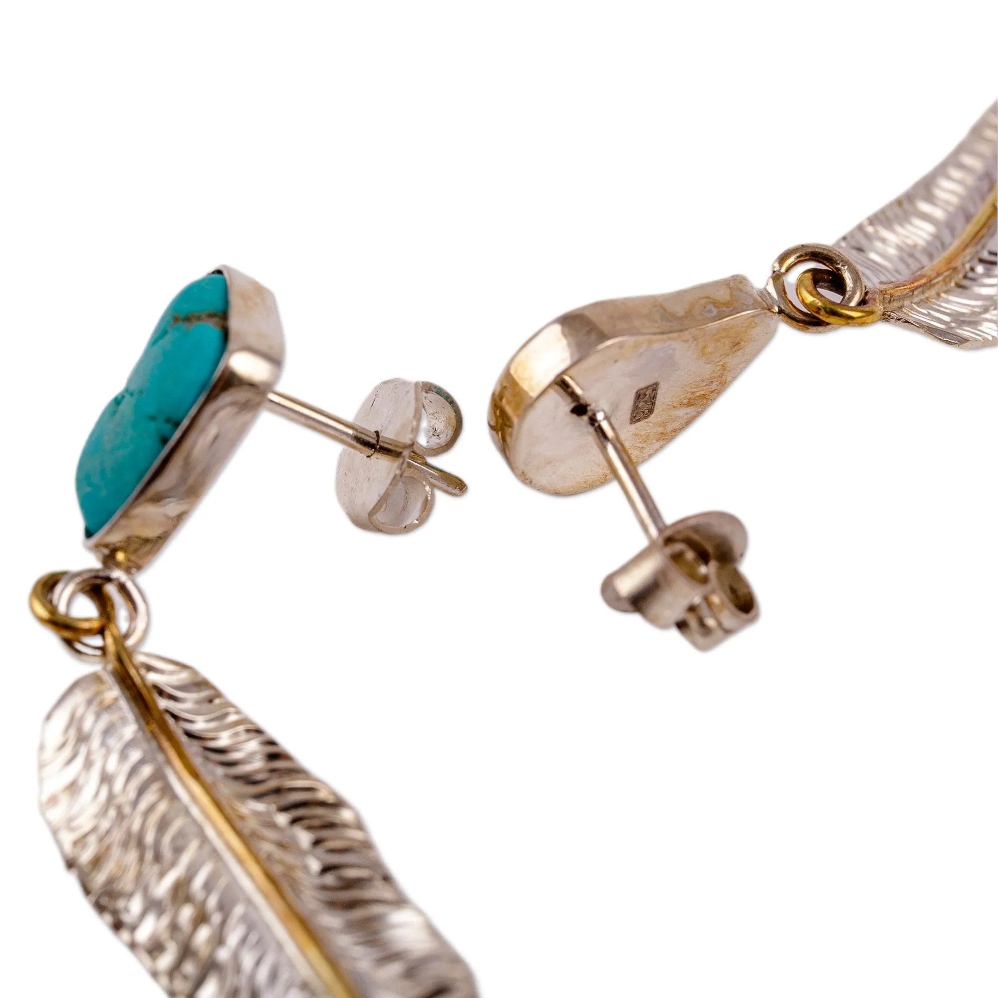 Polished Feather-Themed Natural Turquoise Dangle Earrings - Freedom Feathers | NOVICA