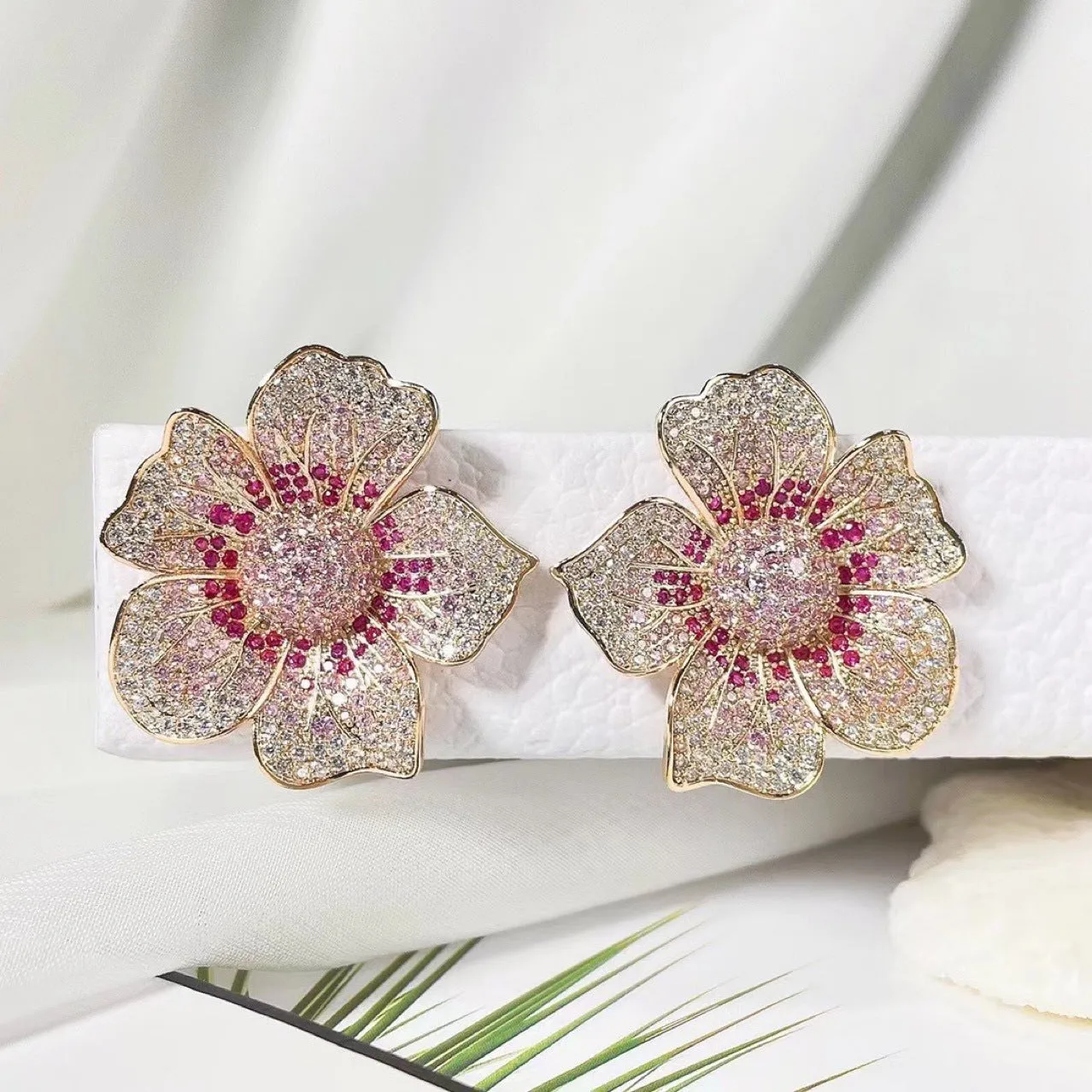 Pre Order:  Micro Inlaid Zircon Large Flower Earrings