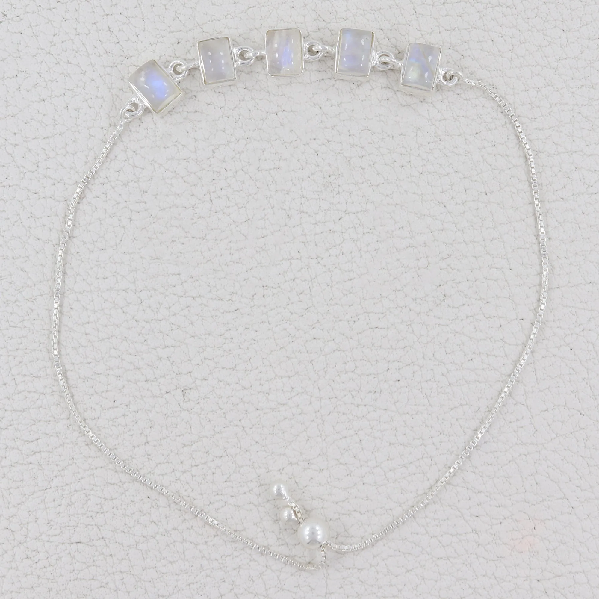 Rainbow Moonstone Bracelet for Women with Sterling Silver Chain and Bolo Lock.