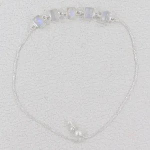 Rainbow Moonstone Bracelet for Women with Sterling Silver Chain and Bolo Lock.