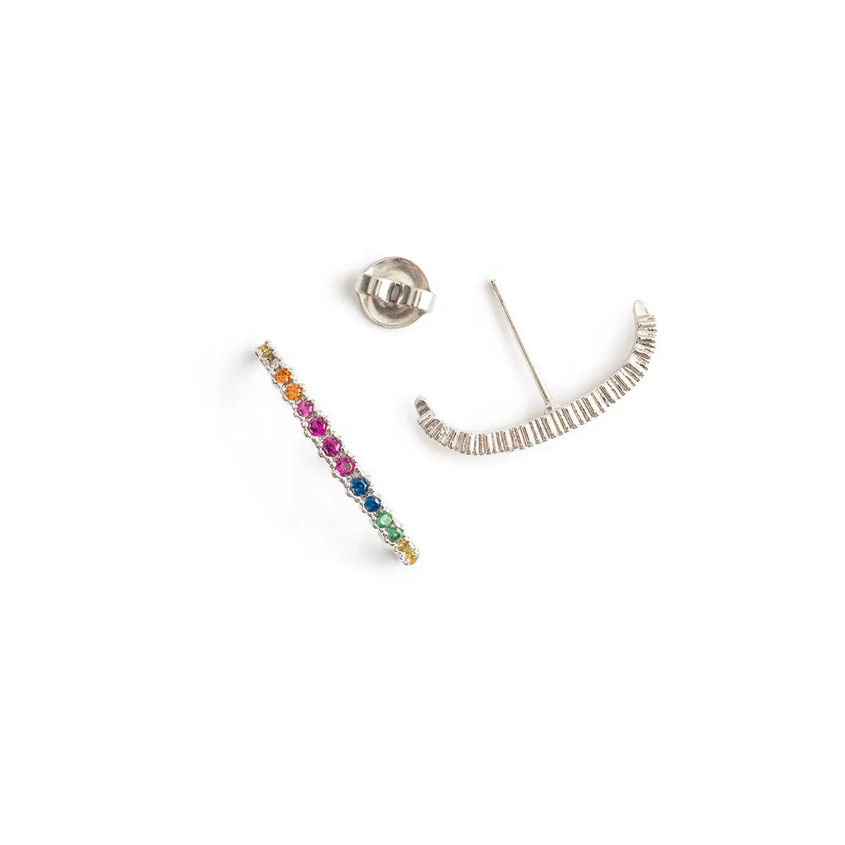 Rainbow Pave Silver Ear Cuff