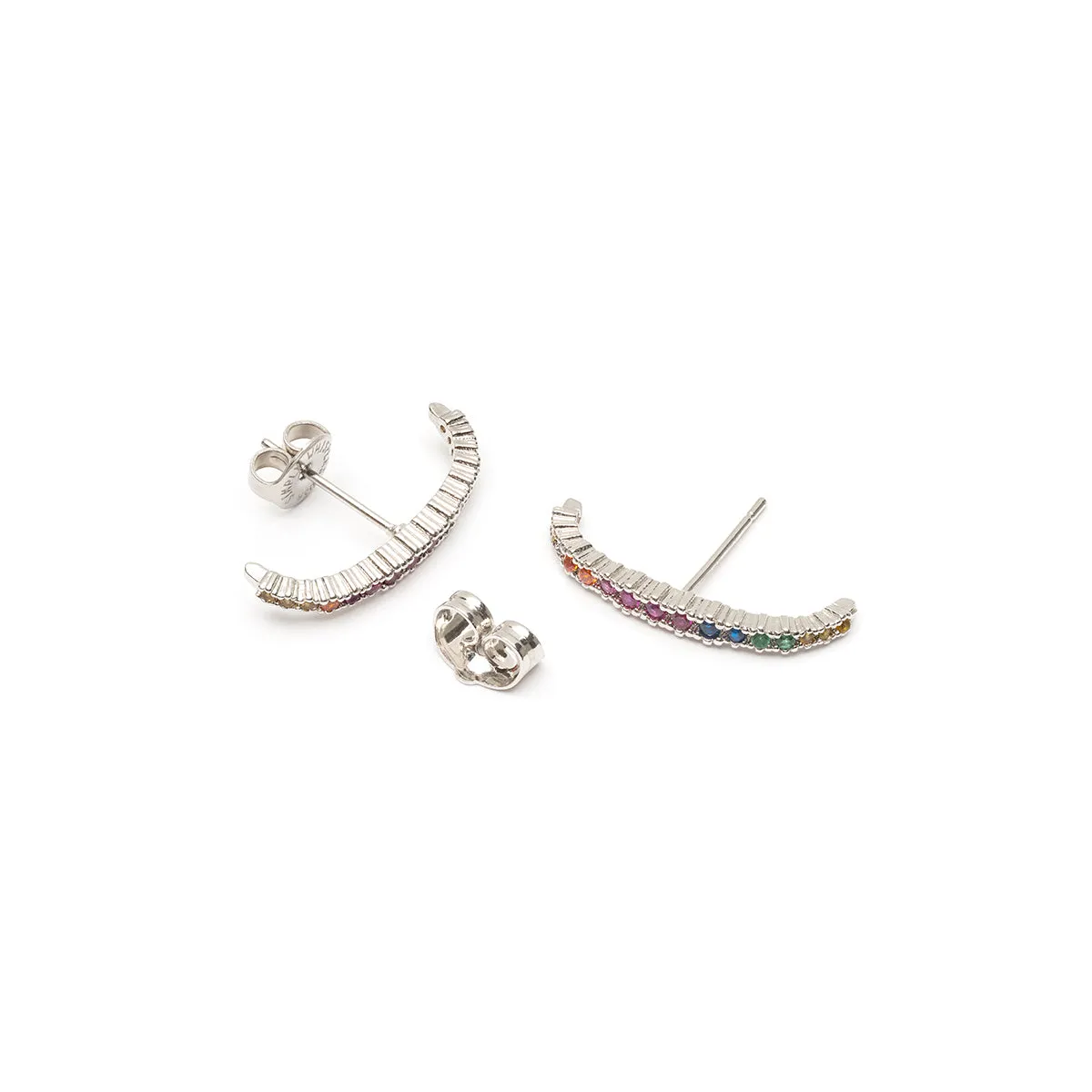 Rainbow Pave Silver Ear Cuff