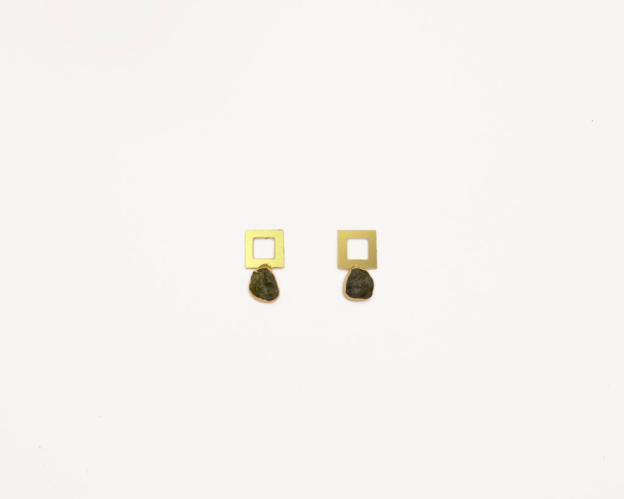 Raw Peridot Metal Square Earrings