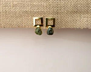 Raw Peridot Metal Square Earrings