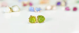 Raw Peridot stud earrings