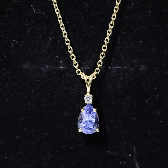 Real Tanzanite Teardrop Pendant with Diamond