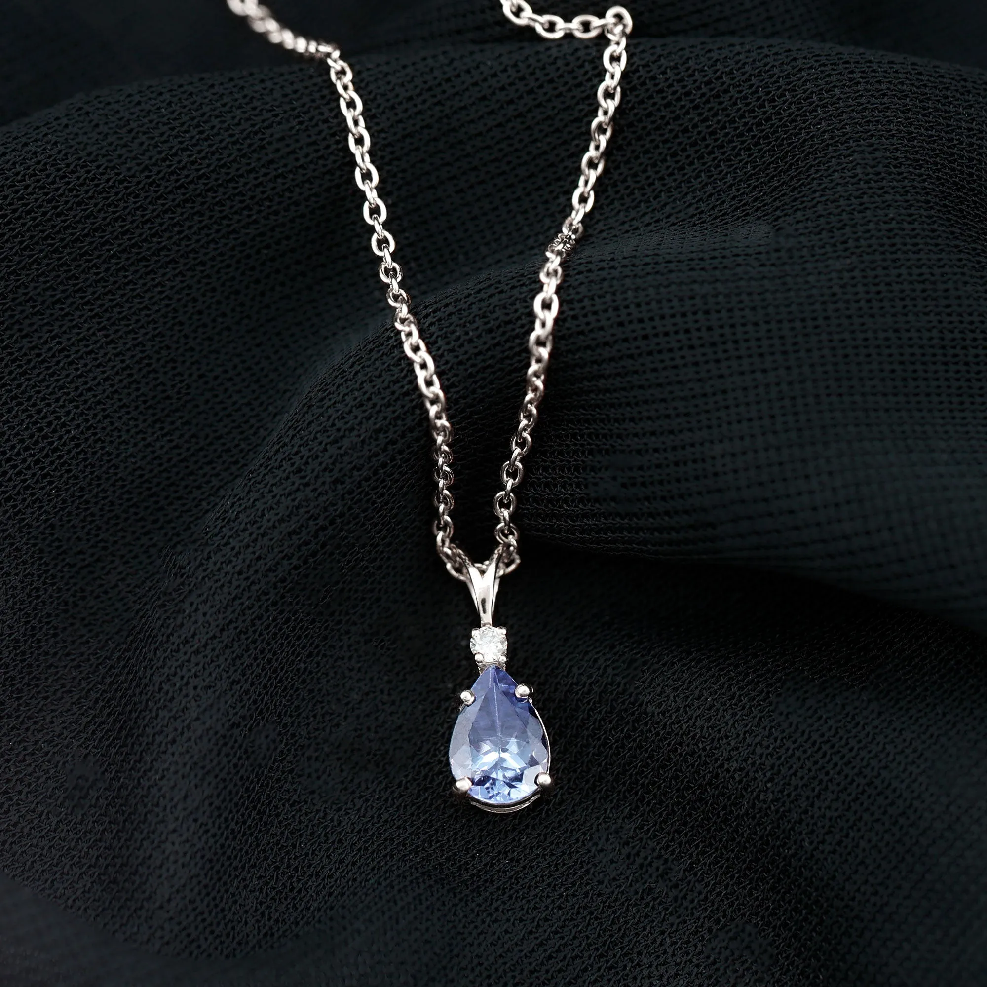 Real Tanzanite Teardrop Pendant with Diamond