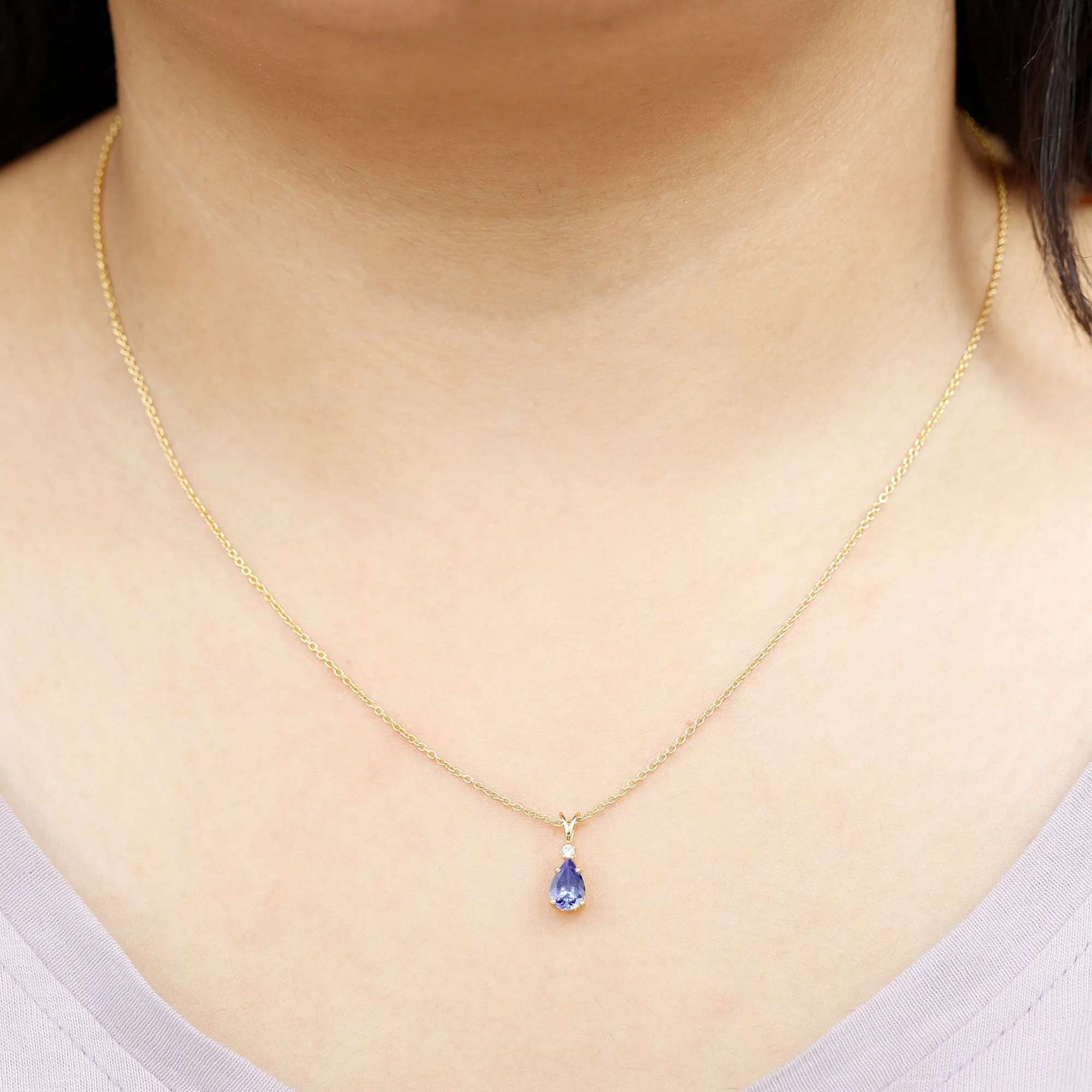 Real Tanzanite Teardrop Pendant with Diamond