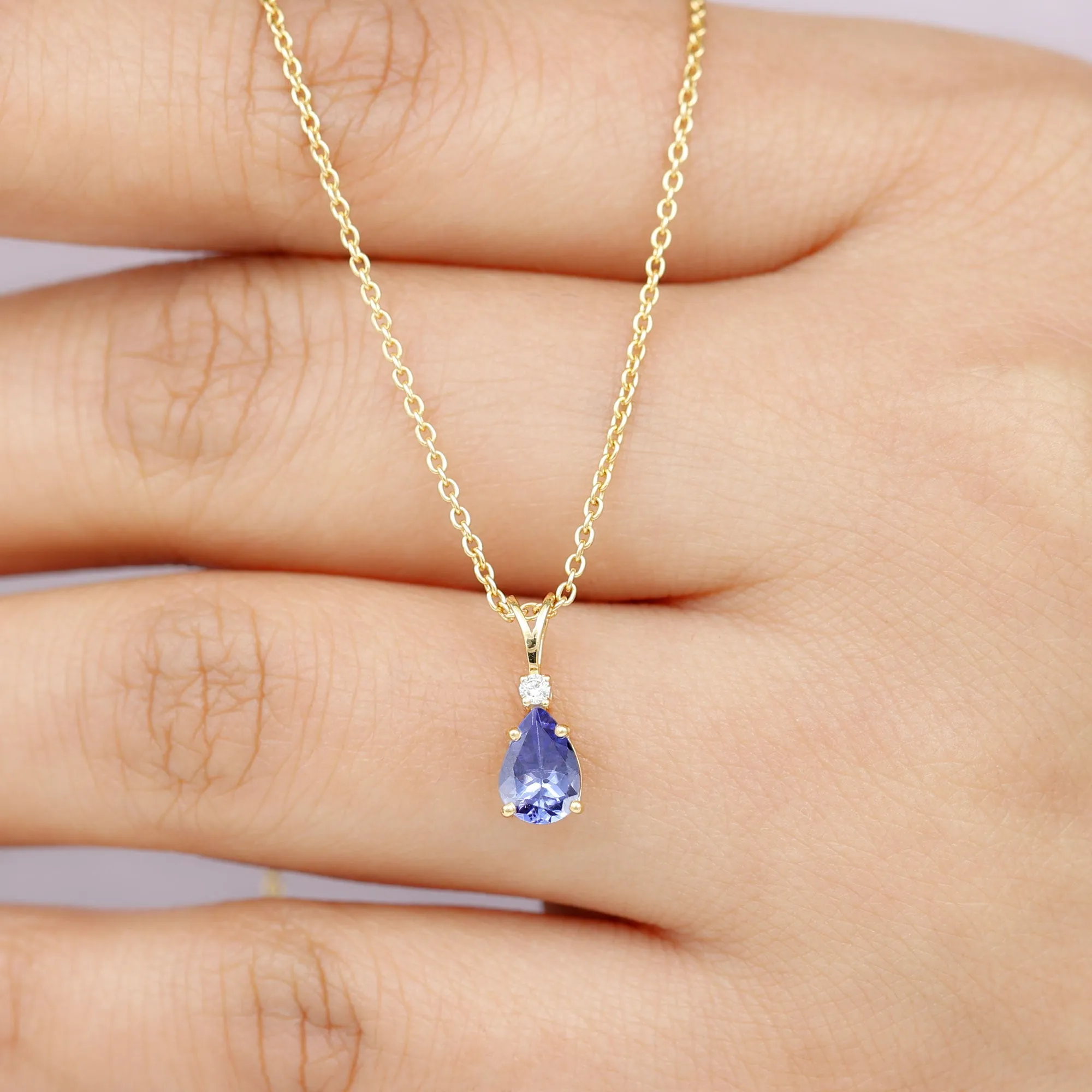 Real Tanzanite Teardrop Pendant with Diamond