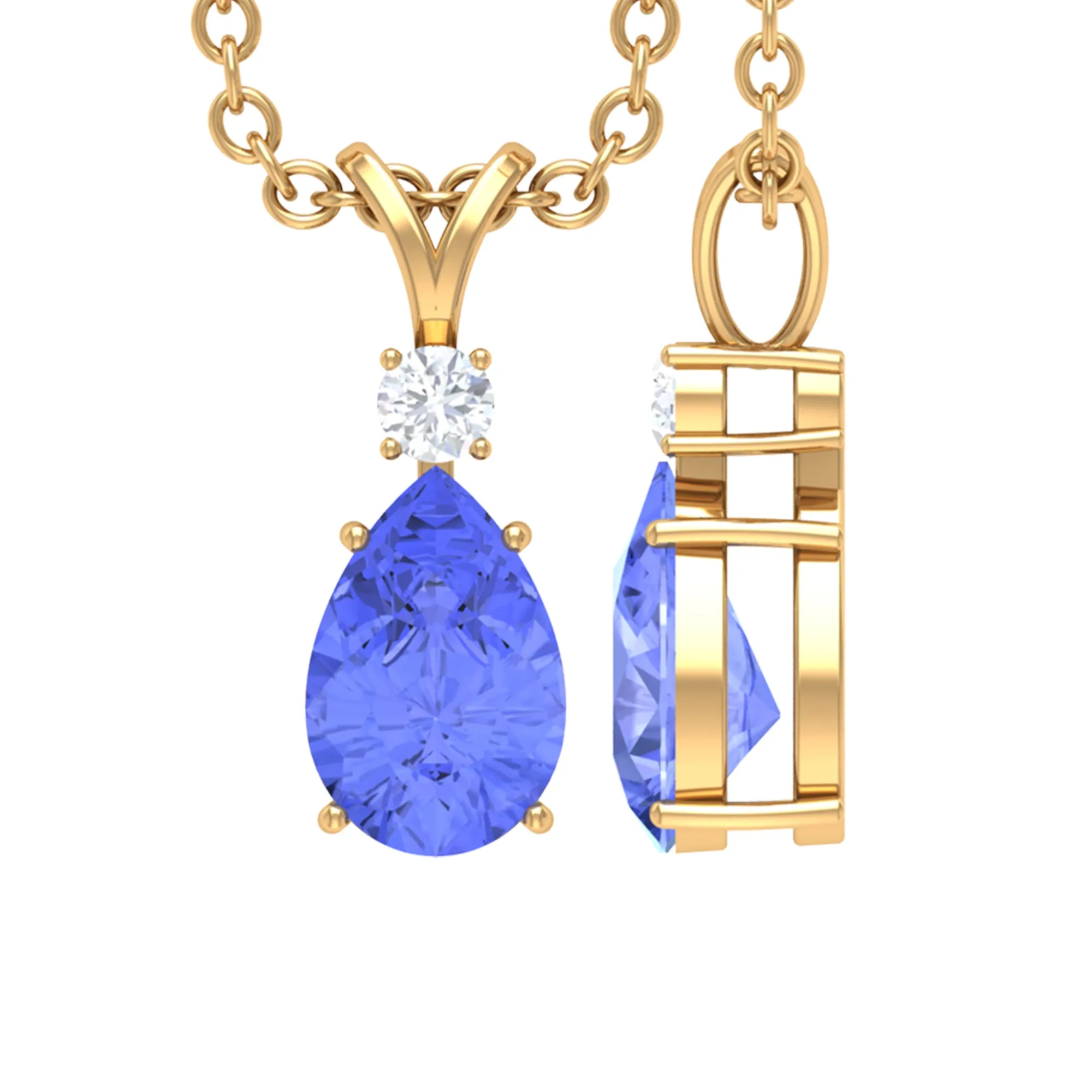 Real Tanzanite Teardrop Pendant with Diamond