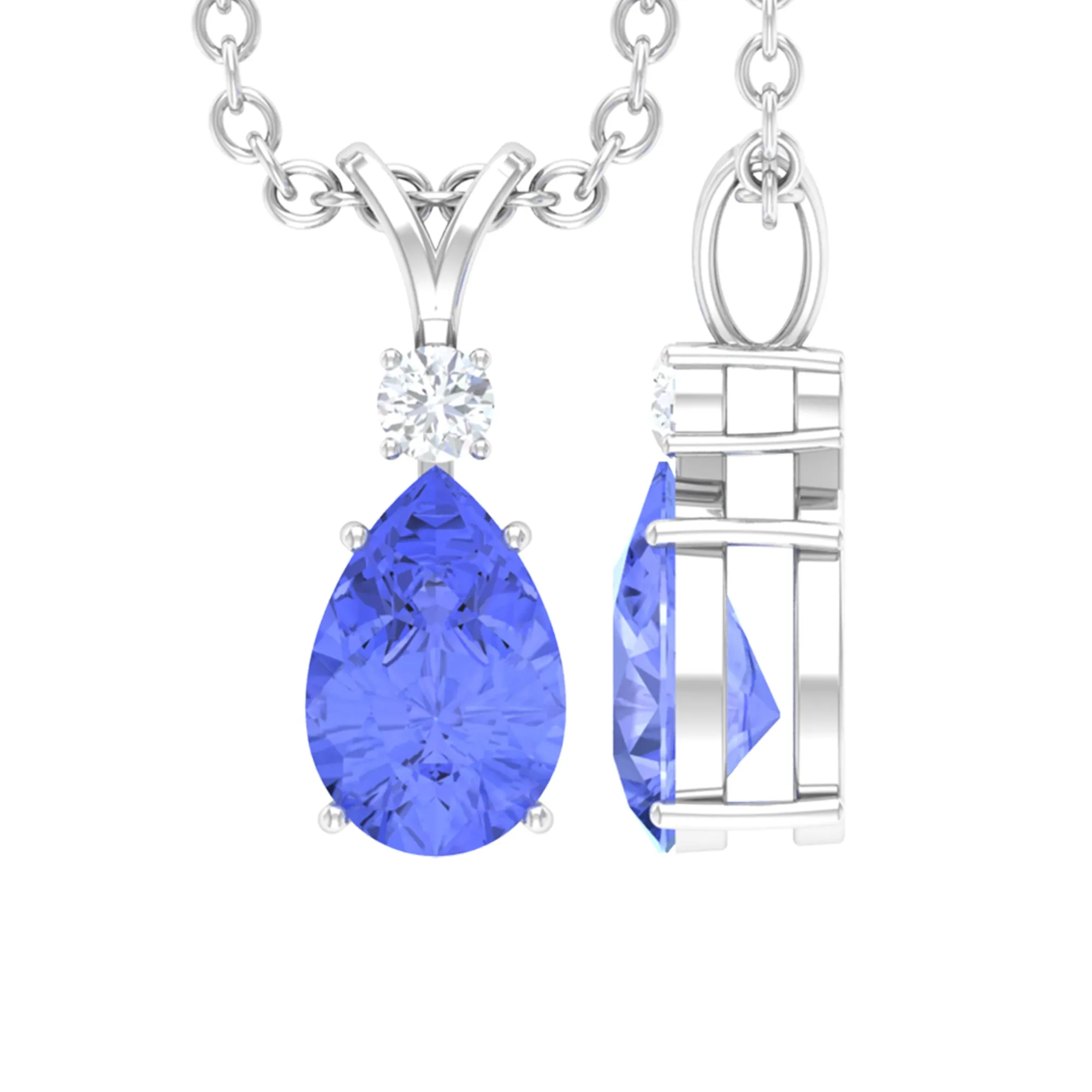 Real Tanzanite Teardrop Pendant with Diamond