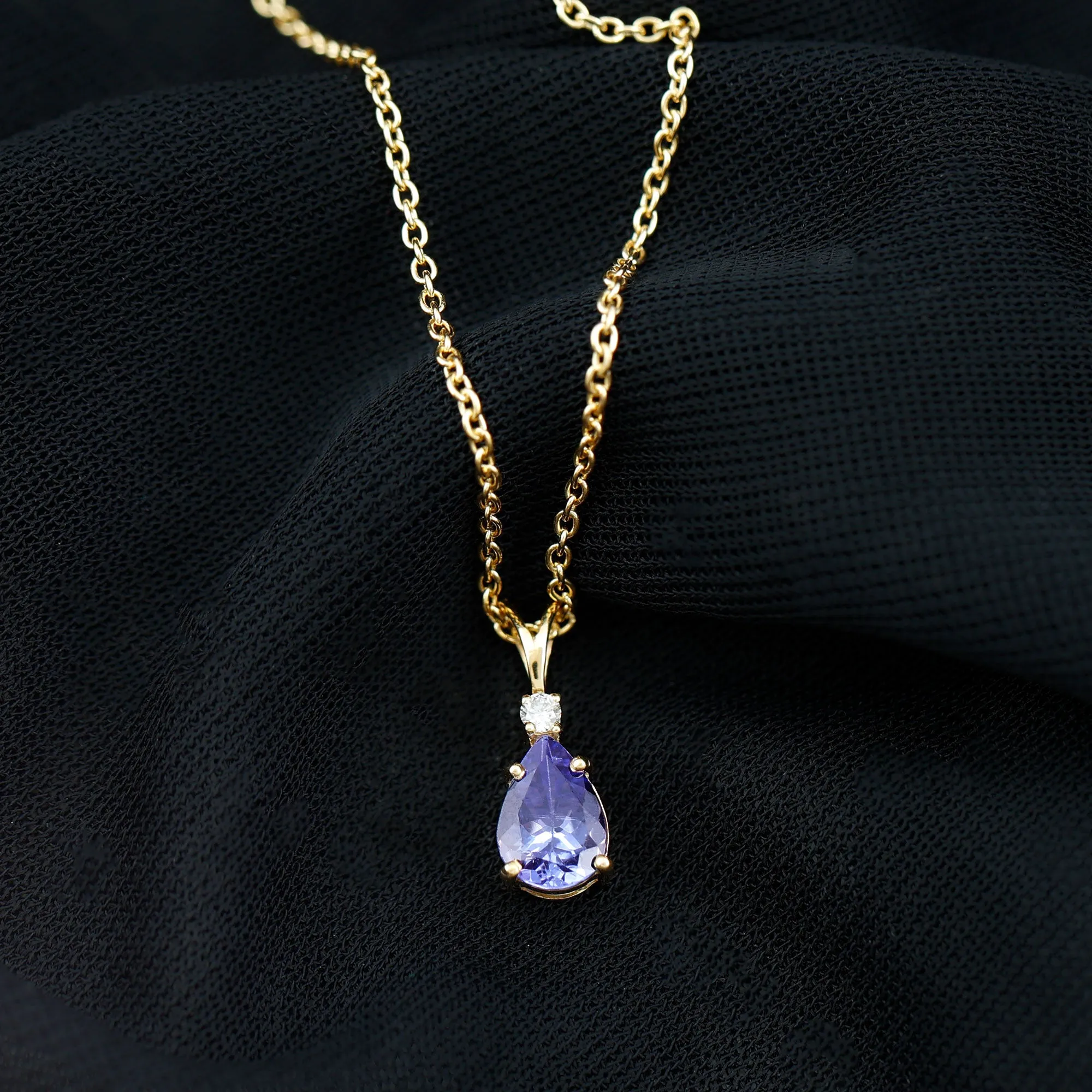 Real Tanzanite Teardrop Pendant with Diamond