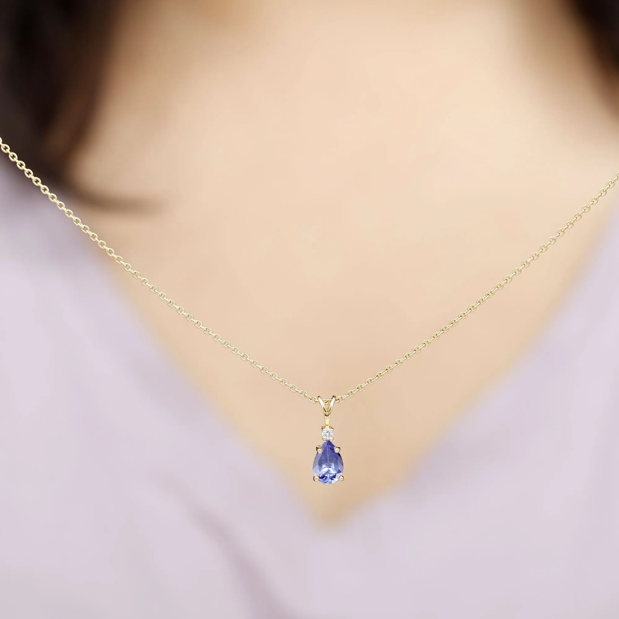 Real Tanzanite Teardrop Pendant with Diamond