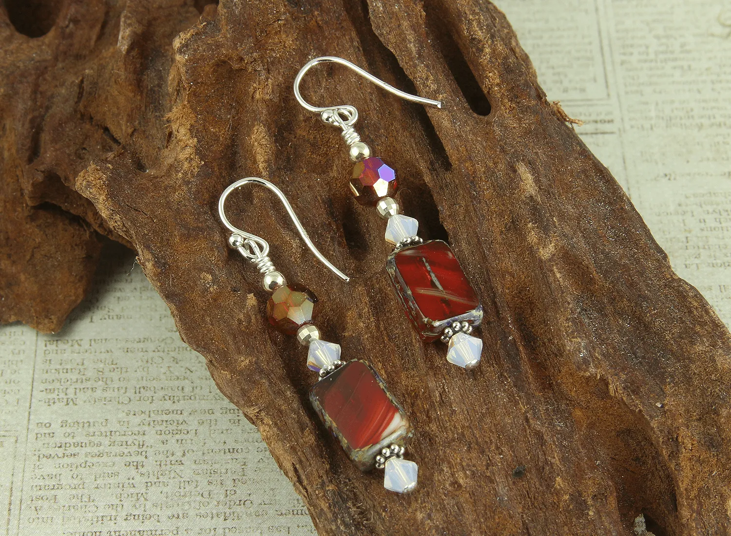 Red Opal Czech Glass Earrings