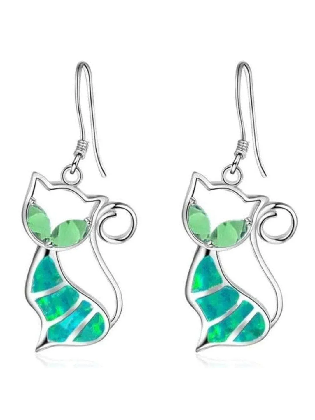 RETRO KITTY Drop/Dangle Earrings GREEN