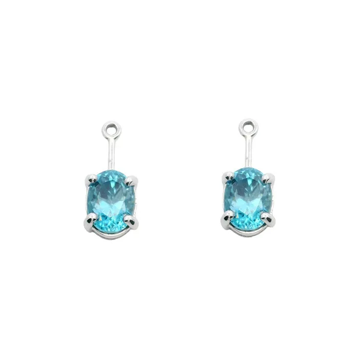 Roger Dery Blue Zircon Oval Matched Pair Earring Enhancers in 14K White Gold