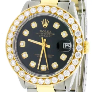 Rolex Datejust Midsize 2-Tone Gold/Steel 31mm Oyster w/Black Diamond Dial Bezel TFJ-142508075